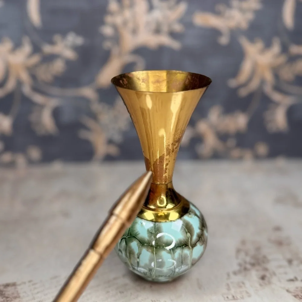 Vintage Hand Painted Delft Holland Vase Brass & Marbled Base